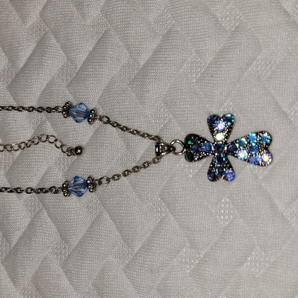 SOLD Pacific Styles Necklace Blue Cross Silver Colored Chain Costume Jewelry